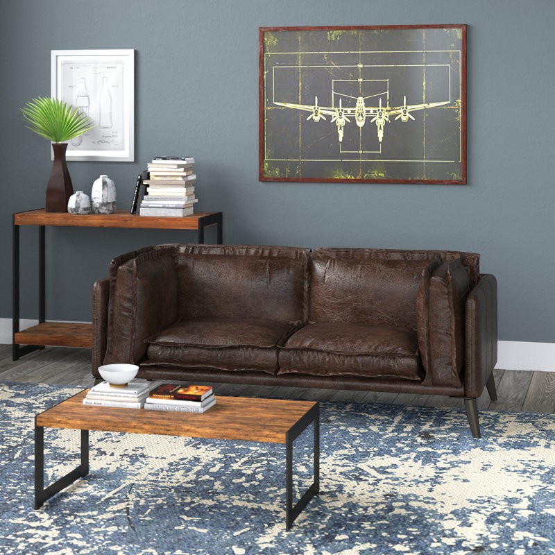 Distressed Chocolate Leather Loveseat with Down Fill Cushions