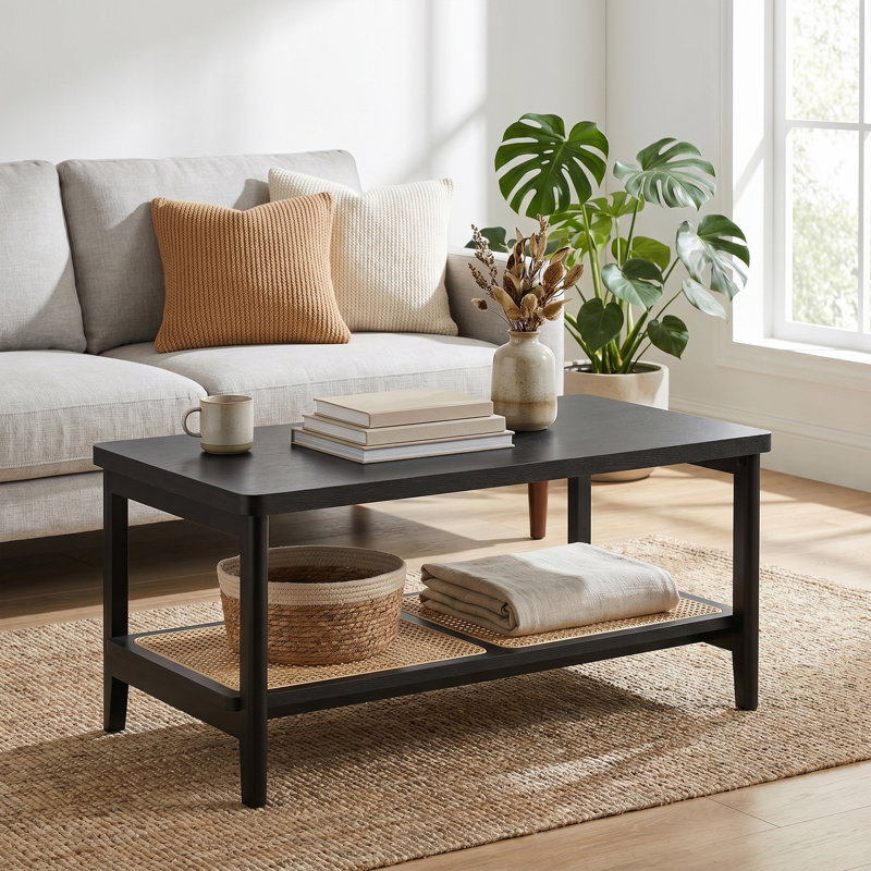Table basse avec tablette de rangement Alaura, Noir, H 18,1 po x l 39,4 po x P 21,7 po