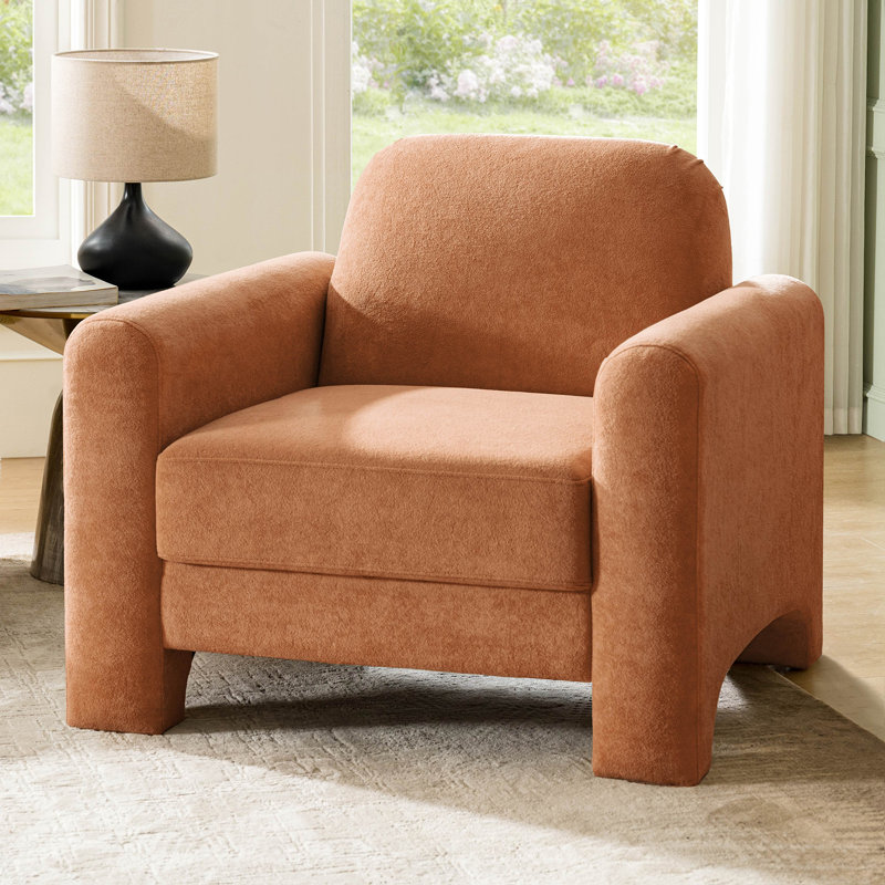 Gabriel Modern 91CM Wide Curved Chenille Armchair, Orange