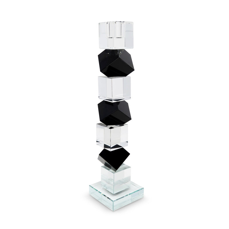 Crystal Candlestick Diagonal Block Design with Black, 12.25'' H x 2.75'' W x 2.75'' D