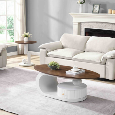 Luxury Nesting Coffee Table Set Of 2, Tables With Storage For Living Room, Oval And Round Table Set, Center Table, Cocktail Table, Side Table, Large by Orren Ellis