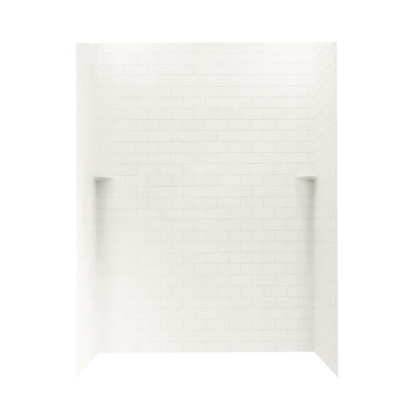 Solid Surface Three Panel Shower Wall, Tahiti White, 72" H x 62" W x 36" D