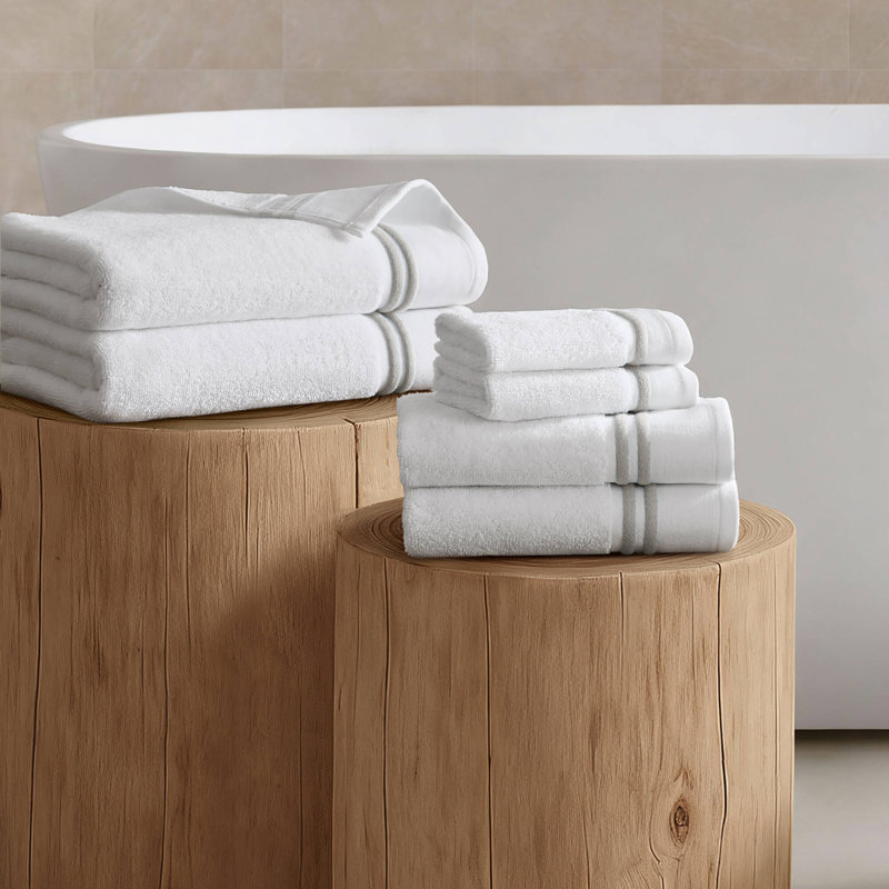 Roan Border 6 Piece Towel Set, 6-Piece, White/Silver