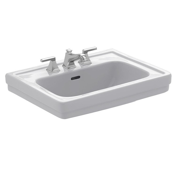 Promenade Vitreous China 24" Pedestal Bathroom Sink with Overflow, Colonial White, 4" Centerset