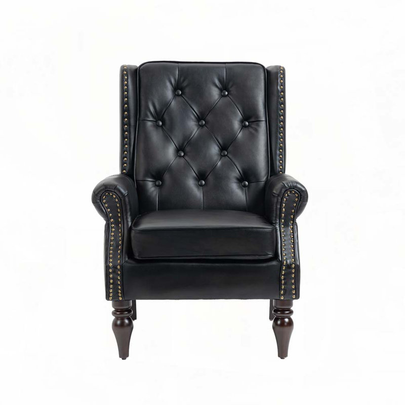 Wood Frame Armchair With Tufted Back, Black