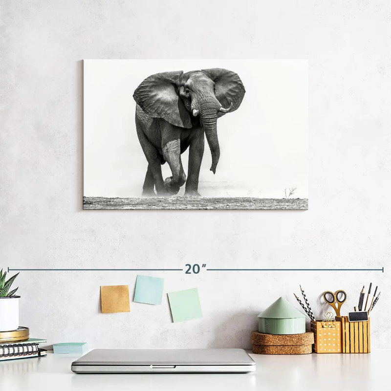 African Elephant Walking, 8" H x 12" W