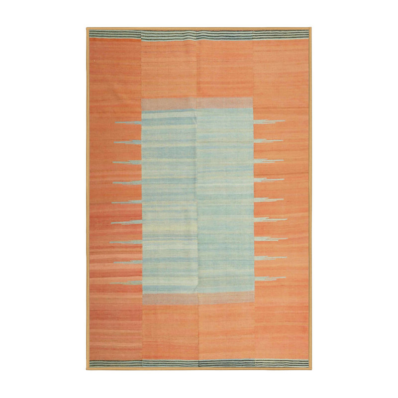 Tapis contemporain orange / bleu, Rectangle 5 pi x 8 pi