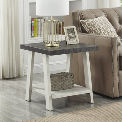 Table de bout contemporaine en bois bicolore gris anthracite et beige