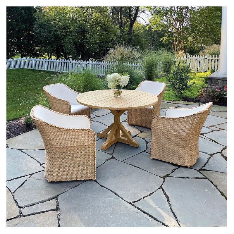 Teak and Wicker Patio Dining Set, 59" Diameter