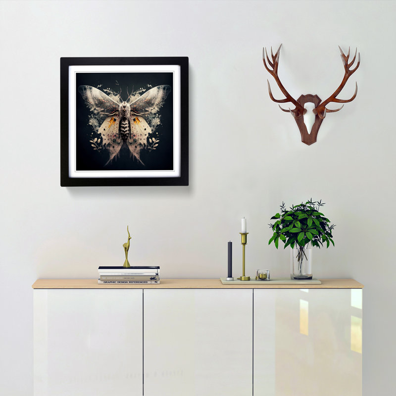 Moth Double Exposure - Single Picture Frame Print on Wood, Black