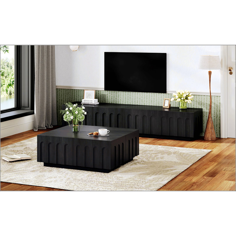 Elegant TV Stand & Coffee Table Set Of 2, Black