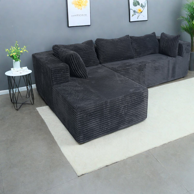 Compression Sectionals 100 Inch Corduroy Modern L Shaped Sofa For Home