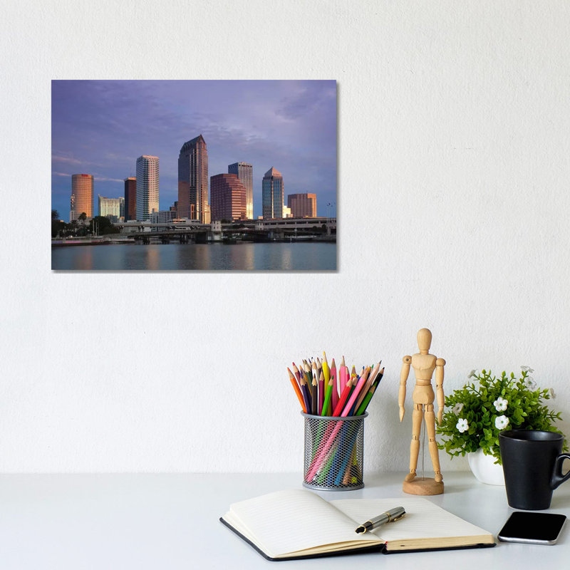 Tampa Skyline From Hillsborough Bay, Dawn by Walter Bibikow - Wrapped Canvas Print, 20.32 cm H x 30.48 cm W