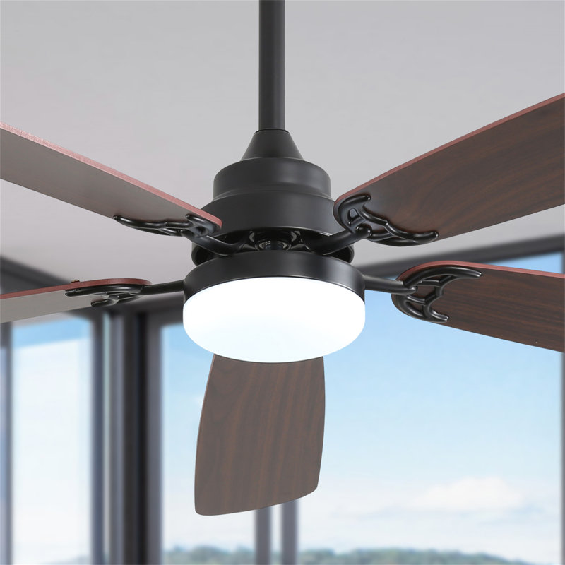 Modern 52 Inch Led Ceiling Fan With 110V 6 Speed Wind 5 Blades Remote Control Reversible DC Motor With Light, Brown