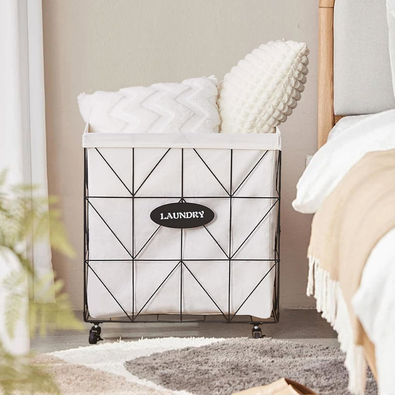 Collapsible Rolling Laundry Hamper, Black, 25.2" H x 22.8" W x 22" D