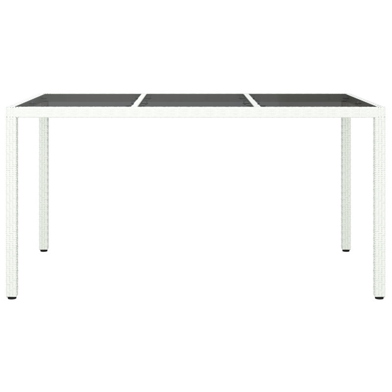 Garden Table Brown Tempered Glass&Poly Rattan Patio Table Multi Colours, 75cm H x 150cm W x 90cm D, White