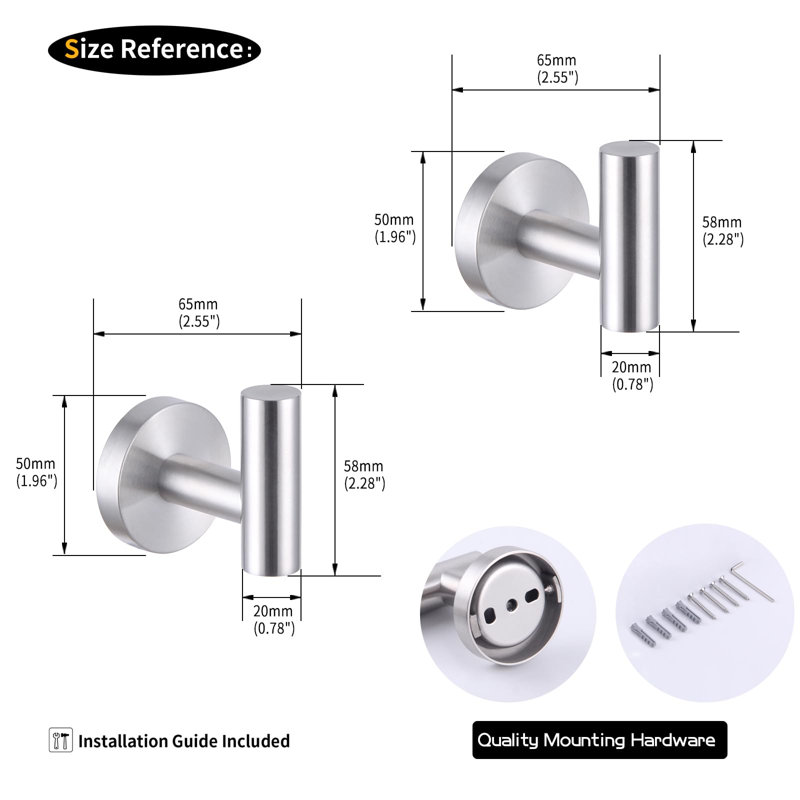 Porte-serviettes mural 2,55 po, Argent