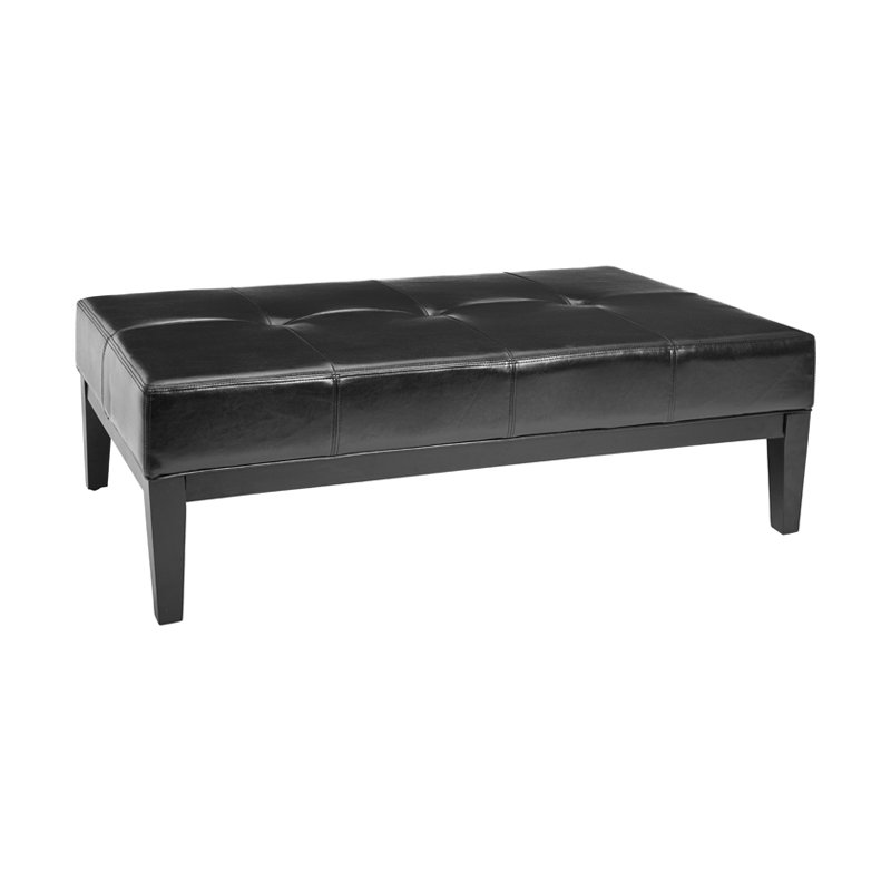 Kamyrah Faux Leather Ottoman, Black Faux Leather
