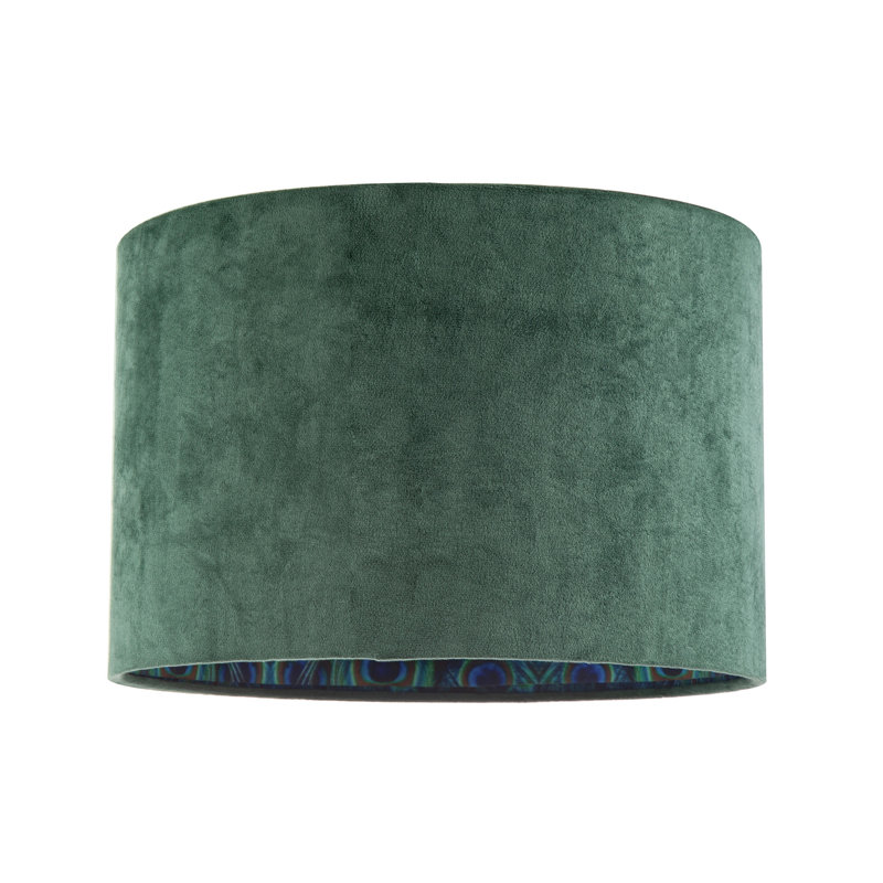 Velvet Lamp Shade With Peacock Feather Inner By, Green