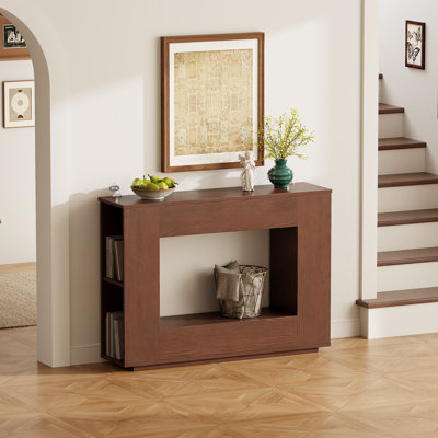 Solid Wood Console Table with Side Storage Shelf, Cedar Wood Entryway Table with Open Storage for Living Room Hallway