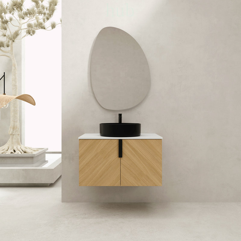 Meuble-lavabo écologique de 76 cm (30 pouces) avec lavabo en céramique, pierre artificielle et portes à fermeture douce, design mural pour salles de bains modernes