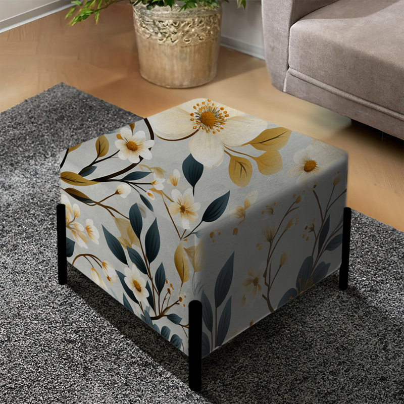 Repose-pieds blanc et beige à motif floral minimaliste I