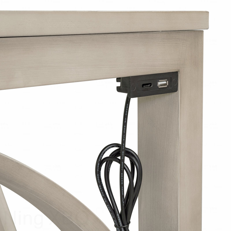 3-Piece Farmhouse Counter Height Dining Set: Table & Upholstered Stools, USB Port, Milky White