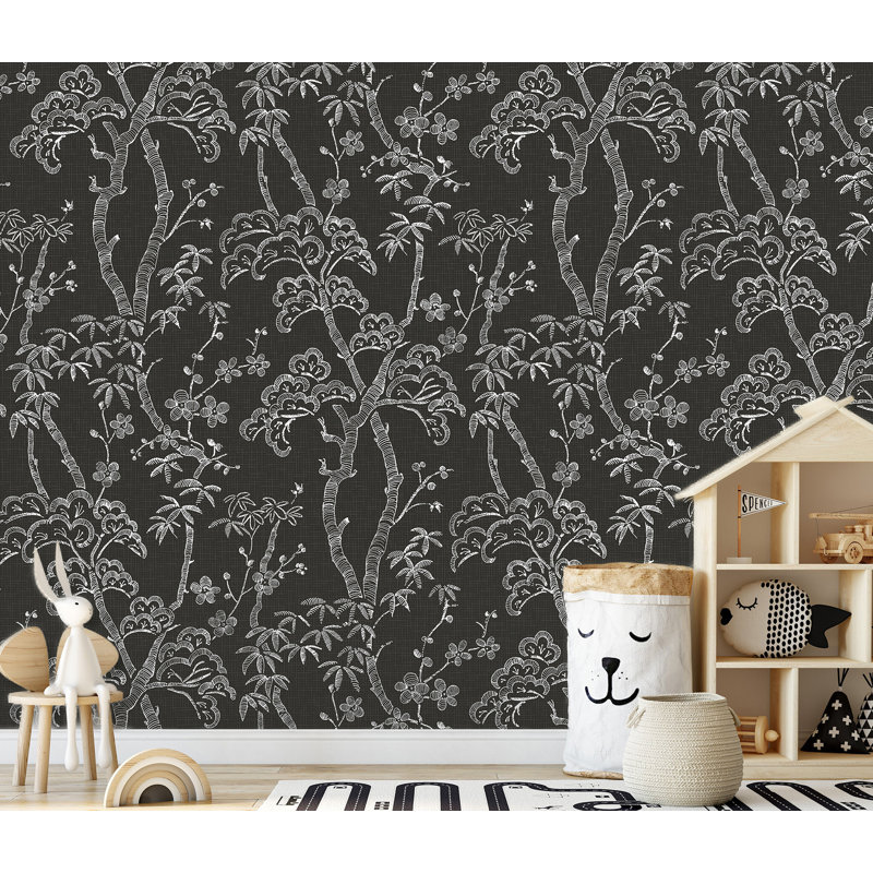 Charcoal Grey Botanical Forest Wall Mural