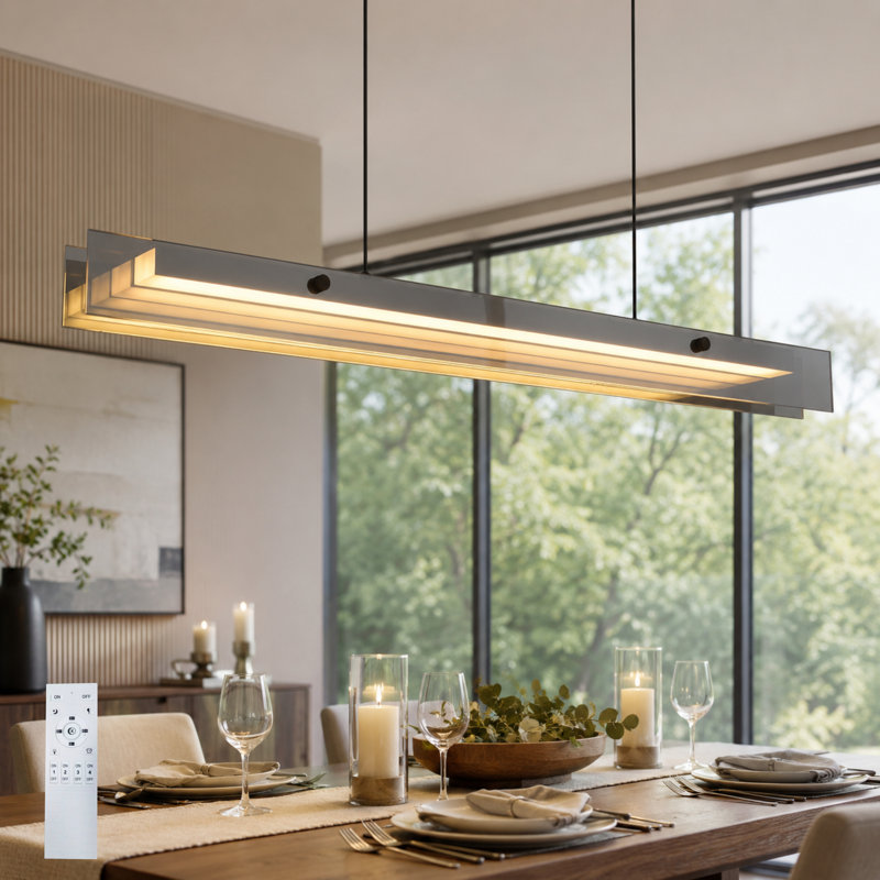 Luminaire suspendu pour îlot de cuisine moderne en verre à 1 lumière DEL avec télécommande