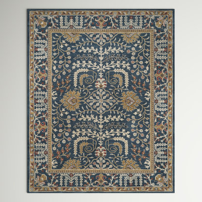 Armintha Oriental Wool Dark Blue Area Rug