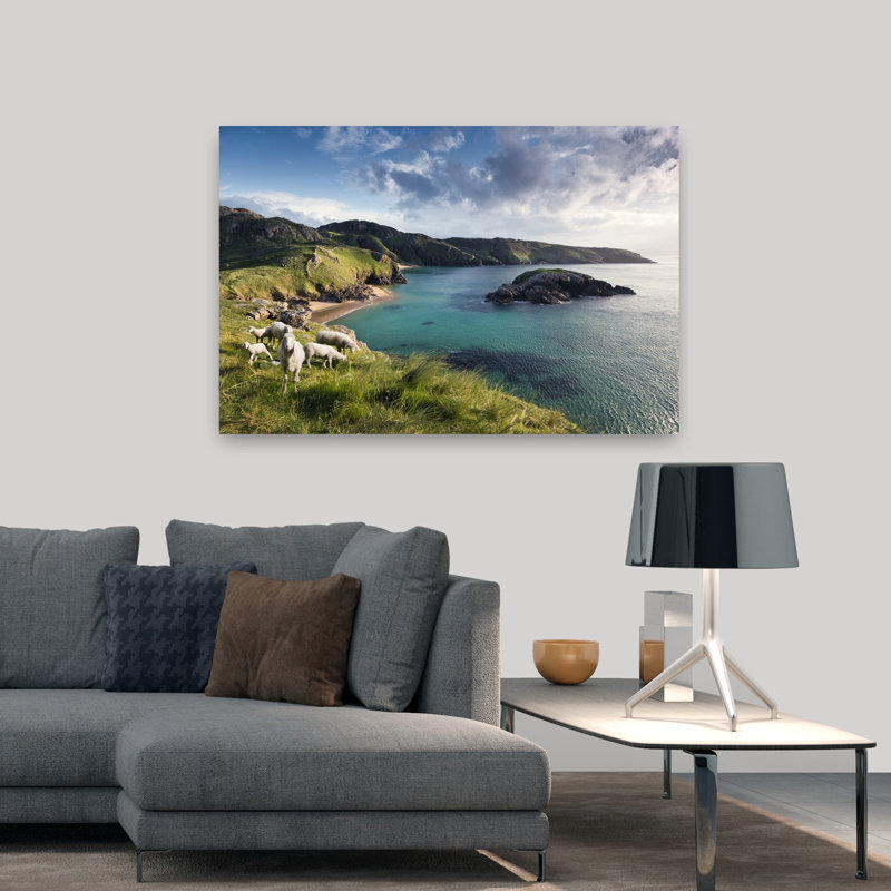 Paysage côtier irlandais abstrait, art mural, H 32 po x l 48 po