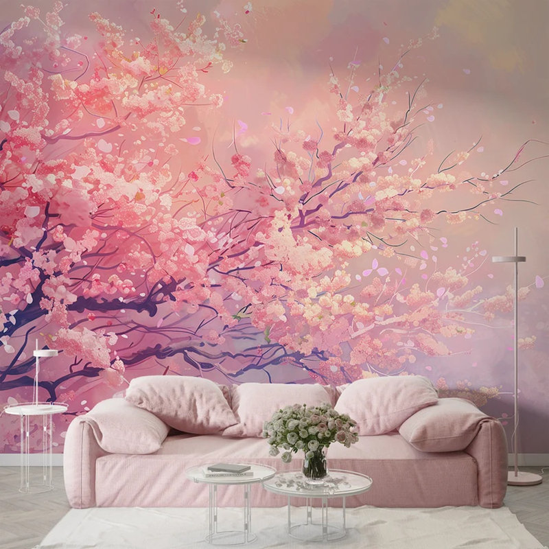 Papier peint cerisier en fleurs, 108" L x 96" W