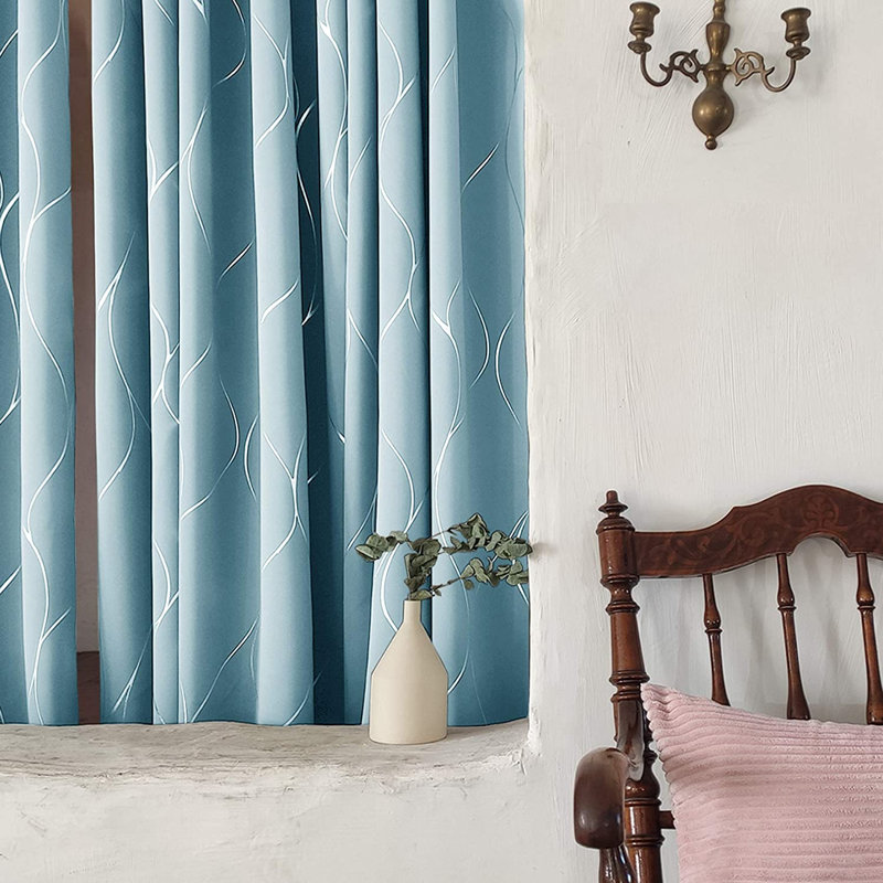 Kellda Thermal Room Darkening Polyester Curtain Panels, 42" W x 84" L, Sky Blue