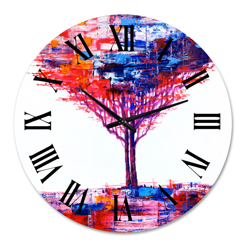 Horloge murale moderne et colorée, arbre impressionniste sur fond blanc, Surdimensionné