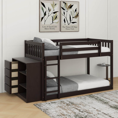 Twin Over Twin Bunk Bed With Drawers And Shelves