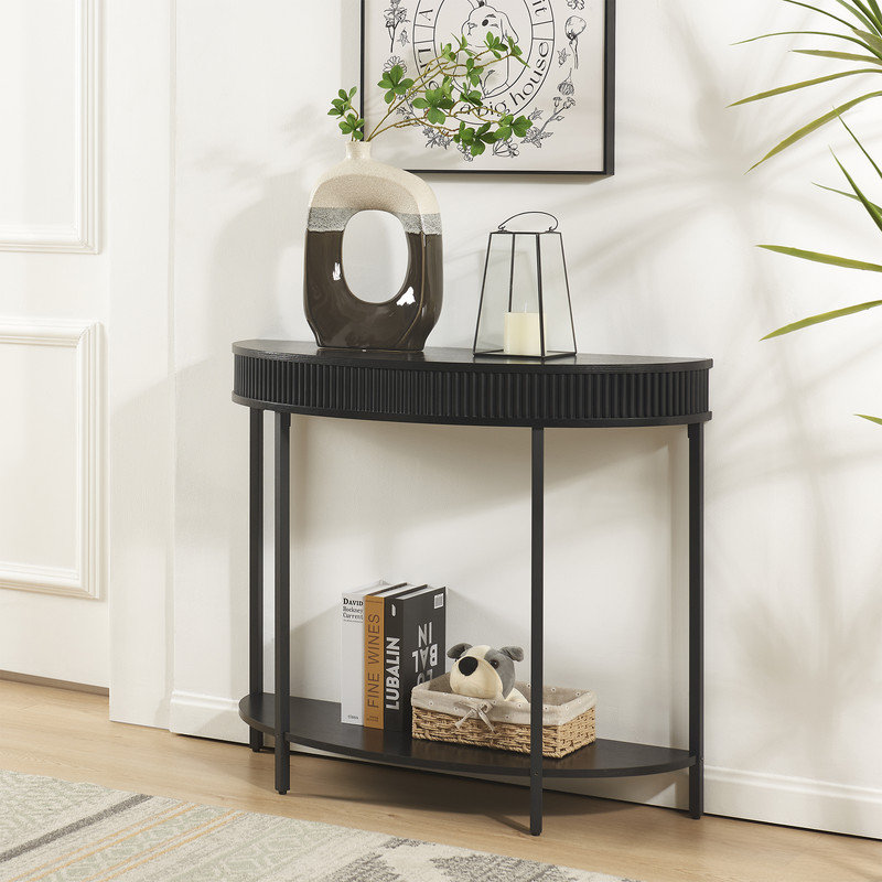 Fluted Half Moon Console Table, 31.7" H x 36.7" W x 13.1" D