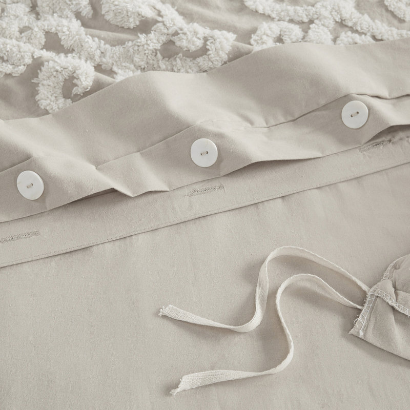 Housse de couette 100% coton taupe avec ornement en chenille ravissante