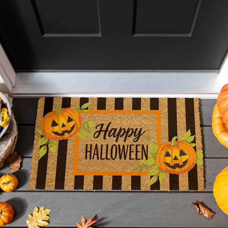 Tapis de coco rayé Happy Halloween