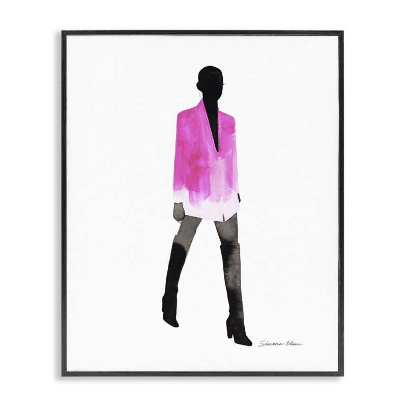 Fille en blouson rose, estampe numérique, conception par Simone Elum, H 14 po x l 11 po, Noir