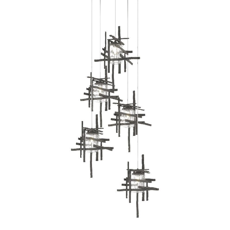 Tura 5 - Light Cluster Pendant, 50" - 80", Natural Iron, Seeded Clear