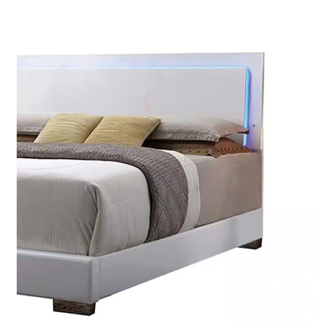 Cadre de lit très grand, cadre de lit plateforme en bois avec tête de lit à DEL avec rangement et 2 ports USB, silencieux, aucun sommier nécessaire et outil d'assemblage facile, grand rangement sous le lit, brun foncé