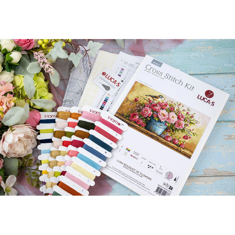 Trousse de broderie au point de croix compté « Bouquet luxuriant de fleurs » de Luca-S B7055L