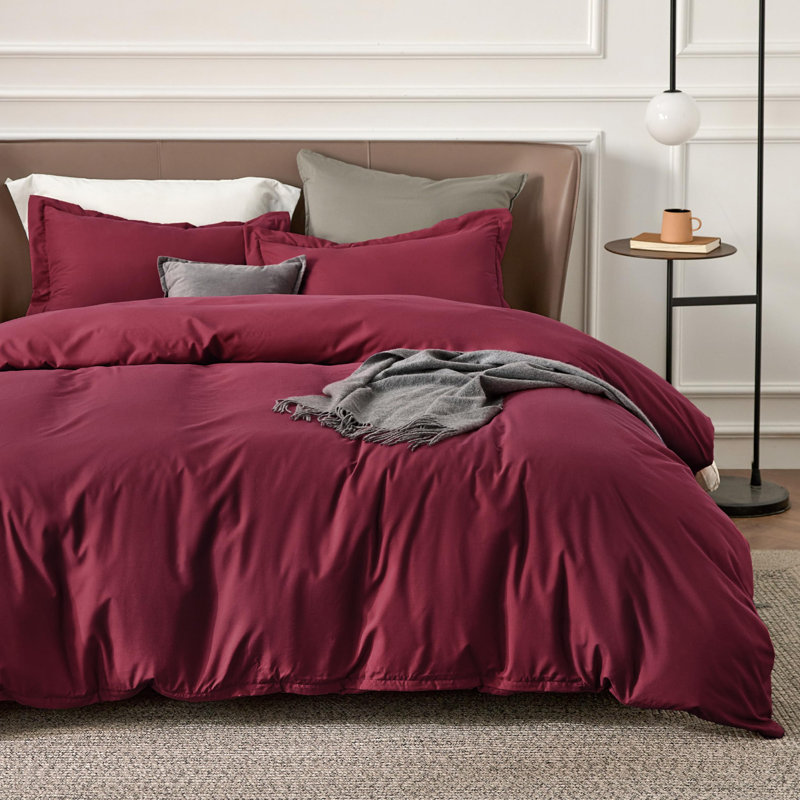  Polyester Standard Duvet Cover Set GentleSoft™️, Burgundy, Queen Duvet Cover + 2 Queen Shams