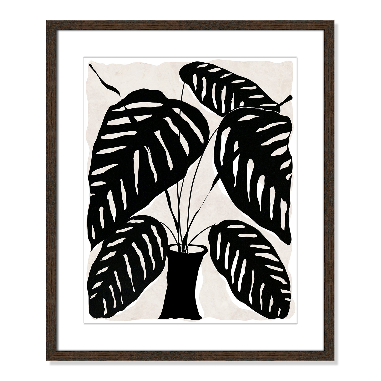 Black and White Potted Plant I Print, 25.5" H x 21.5" W x 0.75" D, Walnut Framed