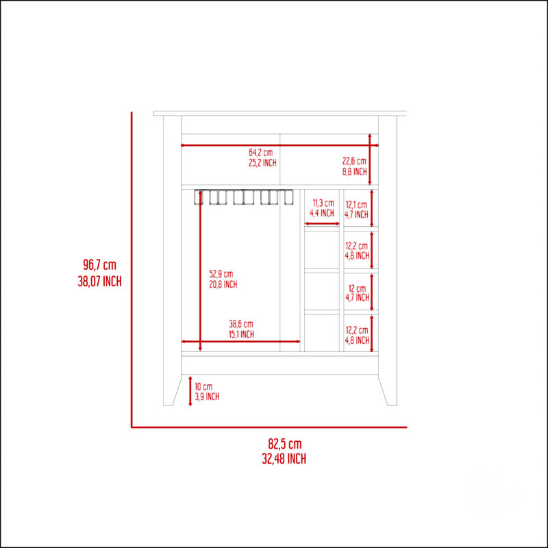Armoire bar 6 tiroirs 1 tiroir 1 tablette, Gris clair