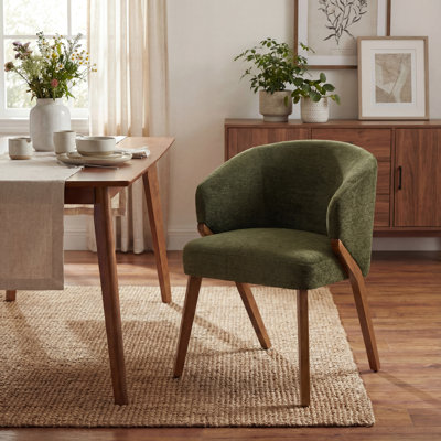 Modern Dining Chairs, Single Upholstered Fabric Side Chair with Wooden Legs for Kitchen and Dining Room, Green