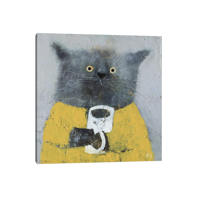 Grey Cat Yellow Dress By Natalia Shaloshvili - Wrapped Canvas Painting by Natalia Shaloshvili - Wrapped Canvas Painting