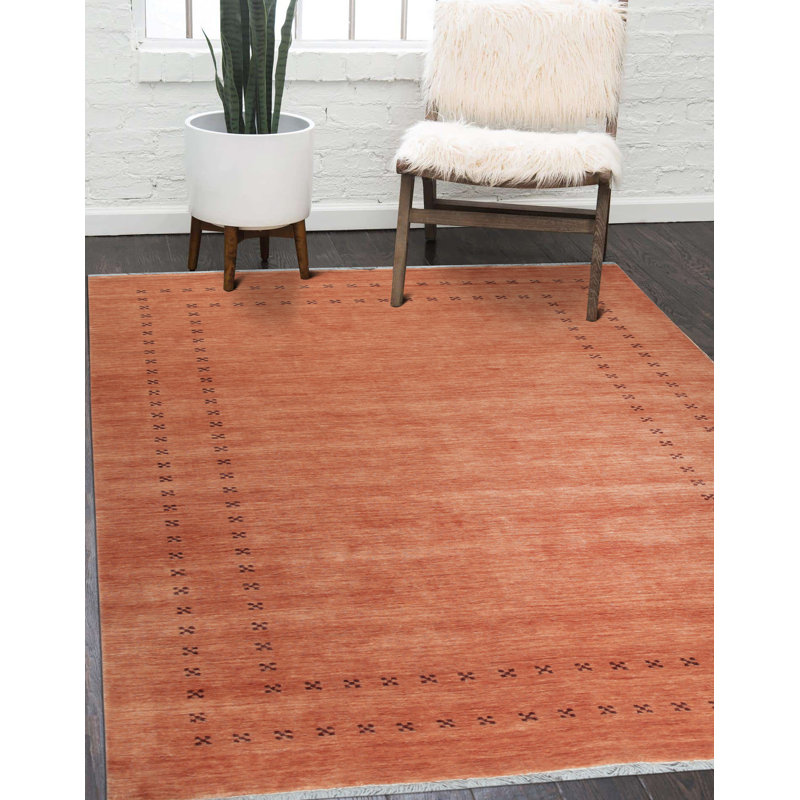 Tapis intérieur / extérieur en laine noué à la main de style sud-ouest orange élégant et durable Northome