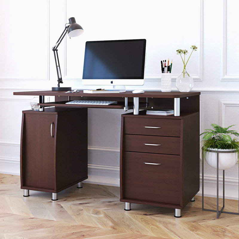 Bureau d'ordinateur avec rangement Techni, Brun