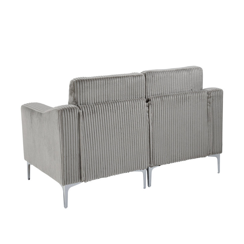Canapé modulaire modulaire à deux places en velours côtelé gris, relaxant et doux pour une vie confortable à la maison, facile à assembler avec les outils, pieds en acier à structure, confort quotidien, assemblage, fabrication